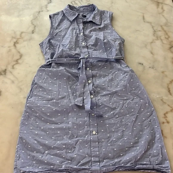 Tommy Hilfiger Classic Button Down Collared Sun Dress Sz 8 Blue Polka Dot White - Picture 11 of 12
